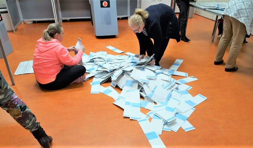 Stembureau basisschool de Oosthoek bij het tellen op 20 maart van dit jaar.