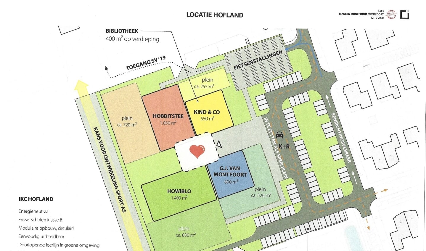 Een plattegrond van het scholencomplex, zoals dat eruit zou kunnen zien.