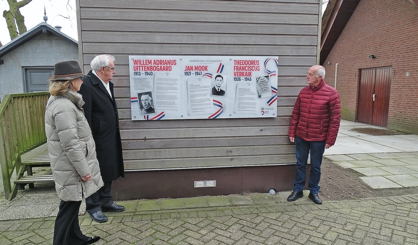 De zoon van de heer Uittenbogaard en een neef van de heer Verkaikonthullen het bord waarop de slachtoffers herdacht worden.