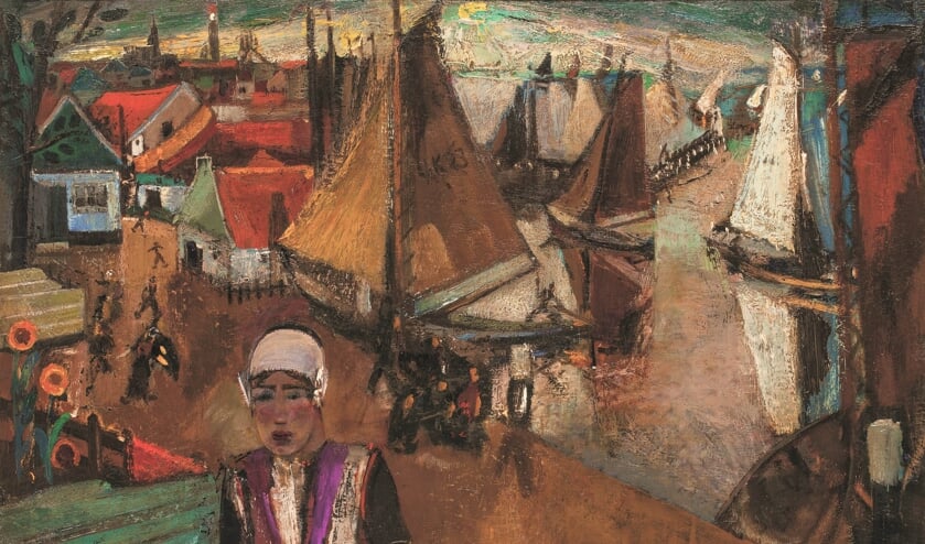 Gezicht op de haven van Urk, geschilderd door Ernst Leyden.
