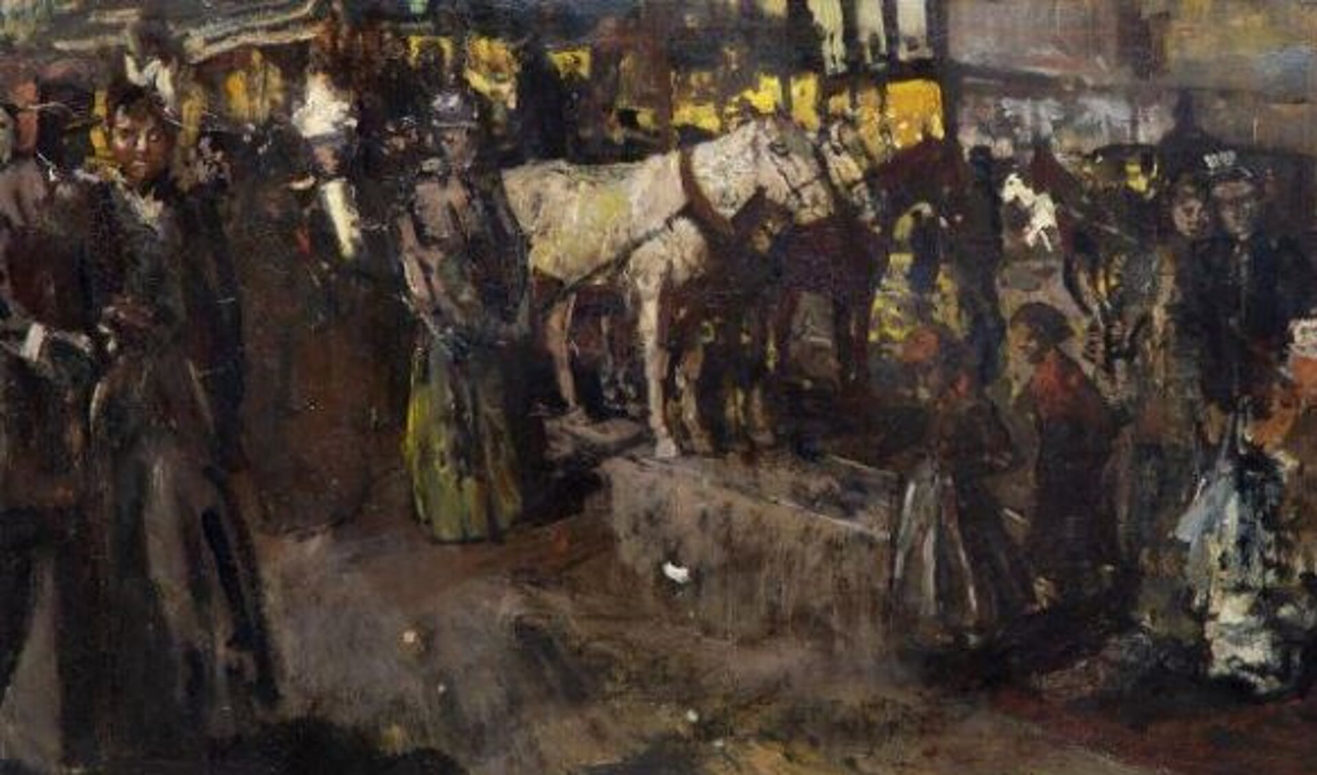 George Hendrik Breitner (1857-1923), De Dam bij avond, olieverf op doek, 60 x 99 cm, Maarssen:
collectie Kunsthandel Pygmalion.