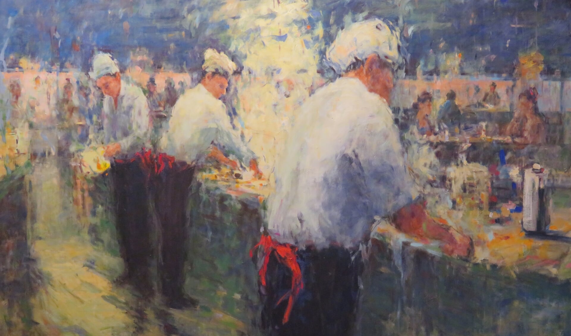 'Wokrestaurant', schilderij van Jia Bei Le, 100 x 150 cm 