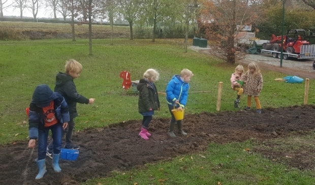 Leerlingen helpen met inzaaien