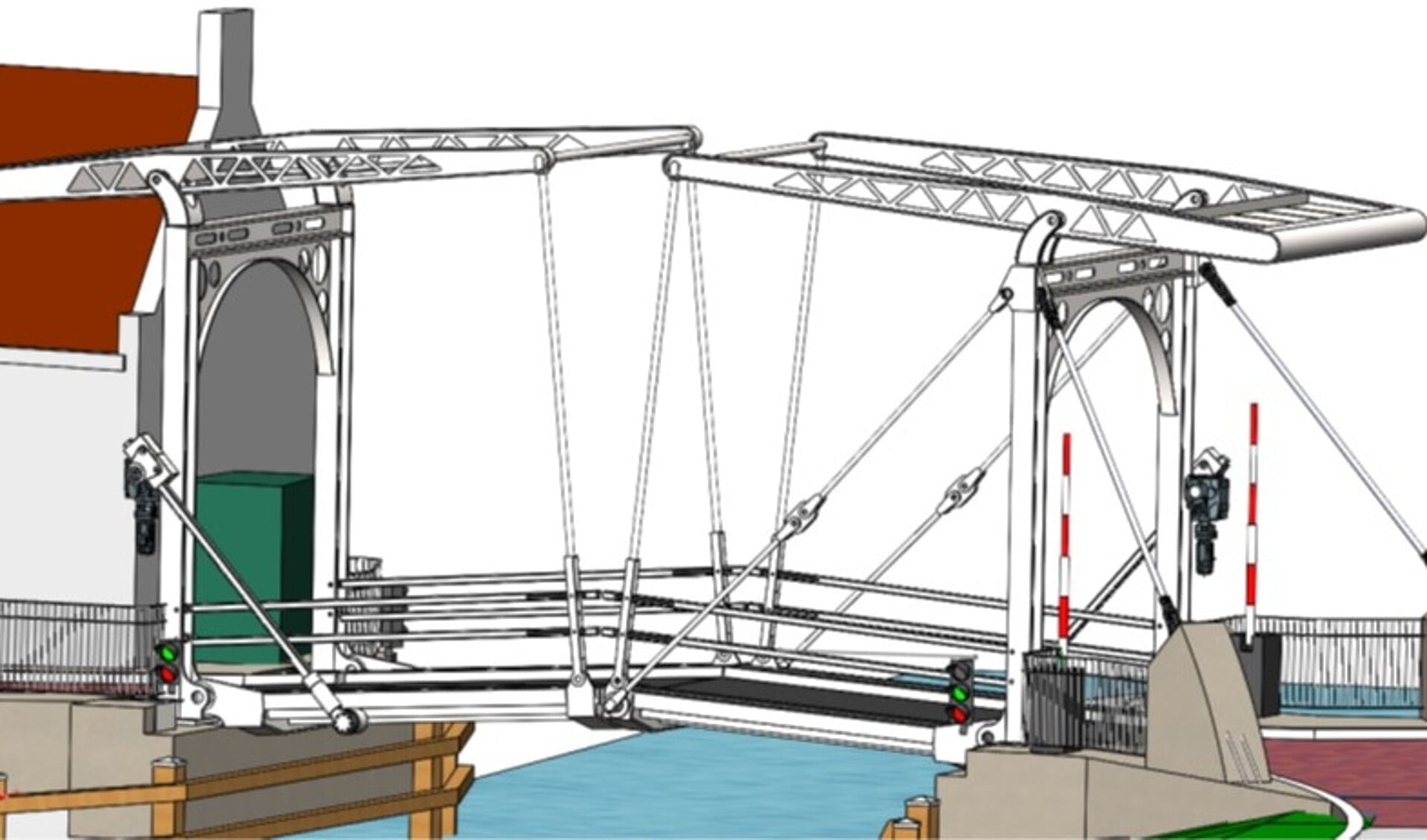 Een impressie van de brug met twee bewegende delen.