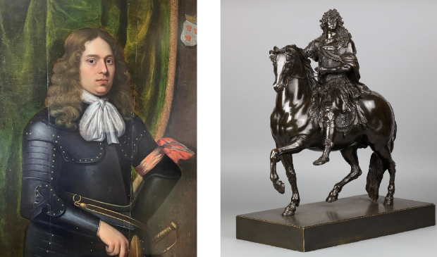 <p>Hendrik Jacob van Tuyll van Serooskerken (links) en Ruiterstandbeeld van Lodewijk XIV (rechts), bruikleen Kollenburg Antiquairs </p> 