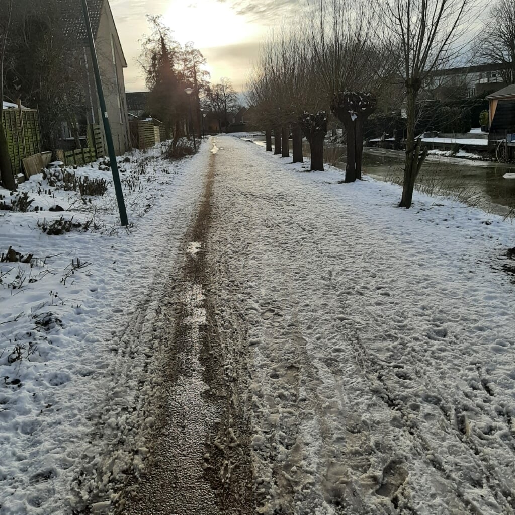 Lastig fietsen in de sneeuw in Maarssenbroek.