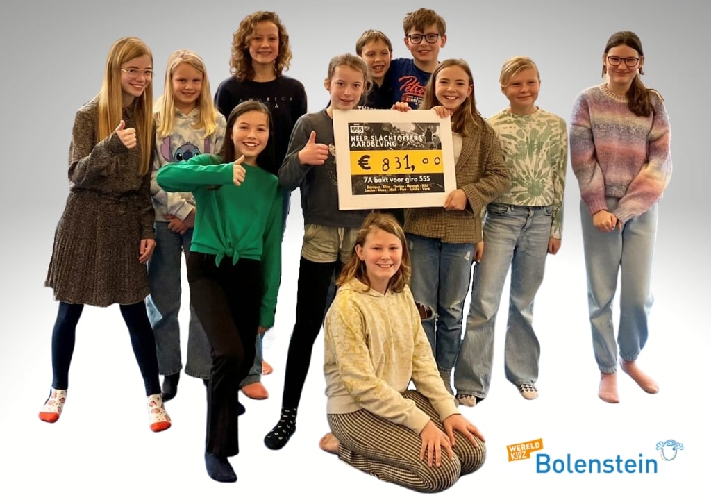 Elf kinderen uit groep 7A van Wereldkidz Bolenstein bakken 831 euro bij elkaar voor giro 555