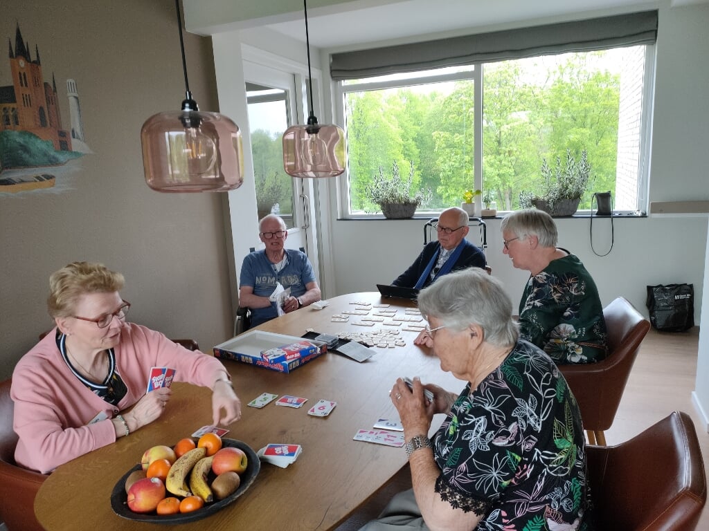 Gezellig spelletjes spelen met de logés op een regenachtige lentemiddag in Logeerhuis Bredius