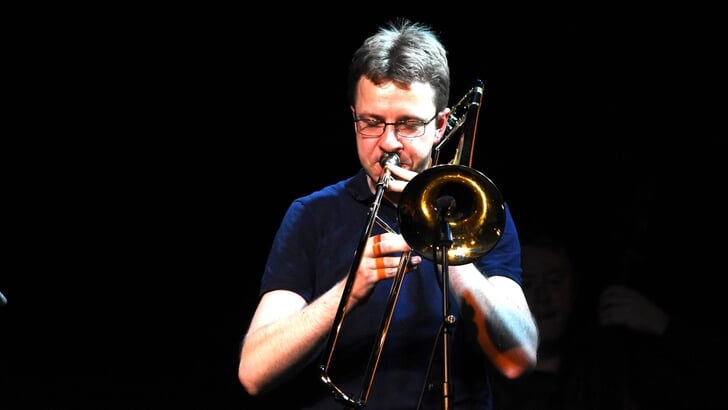Solist/trombonist van de West Coast Jazz Band. (Foto: John Hofman)