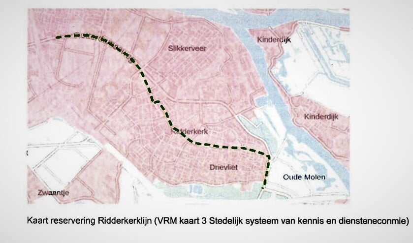 Het tracé voor de Ridderkerklijn die er niet zal komen