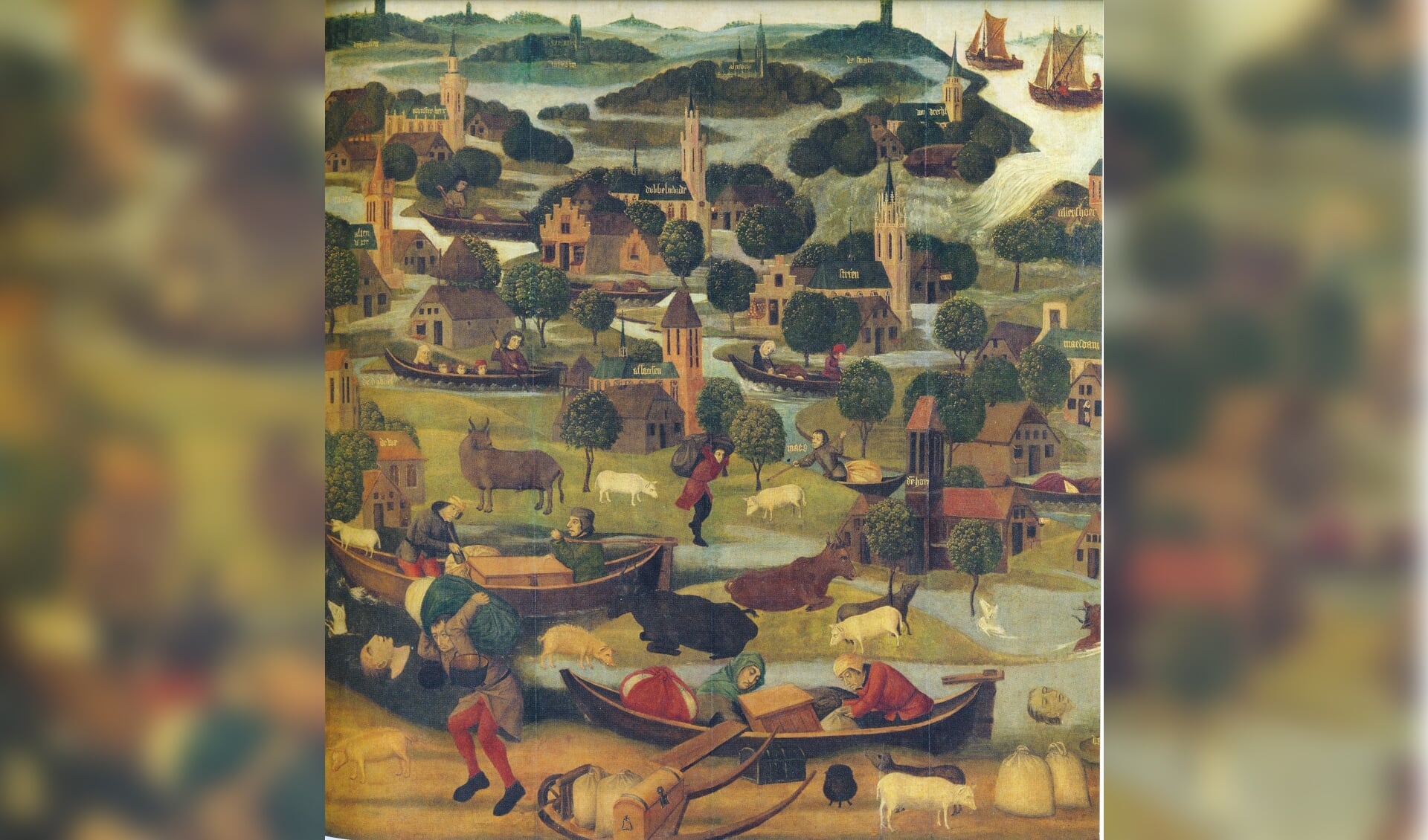 De Sint-Elisabethsvloed geschilderd op de buitenzijde van de rechtervleugel van een altaarstuk.
