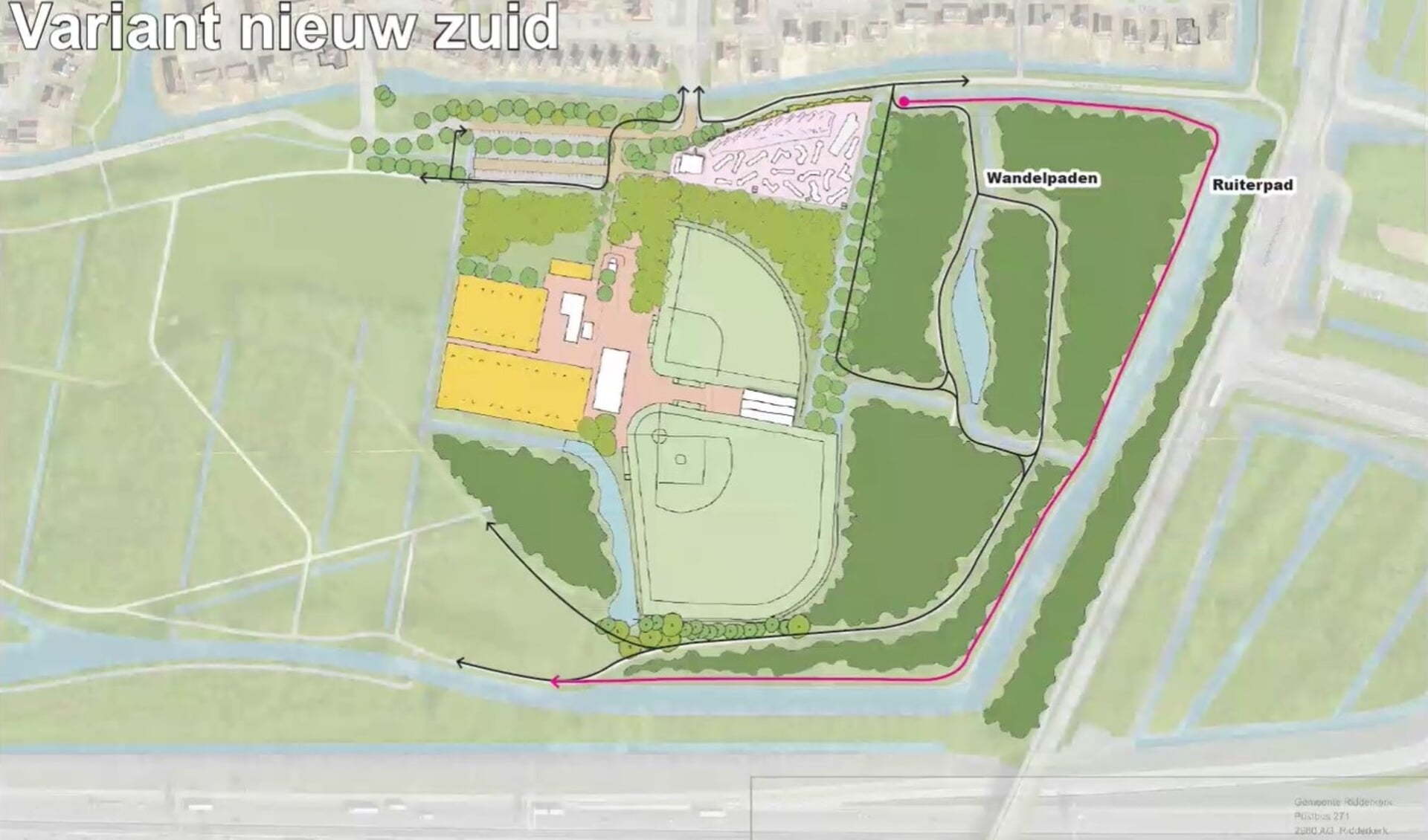 De nieuwe tekening voor het honk- en softbalveld voor de Rowdies in het Oosterpark. 