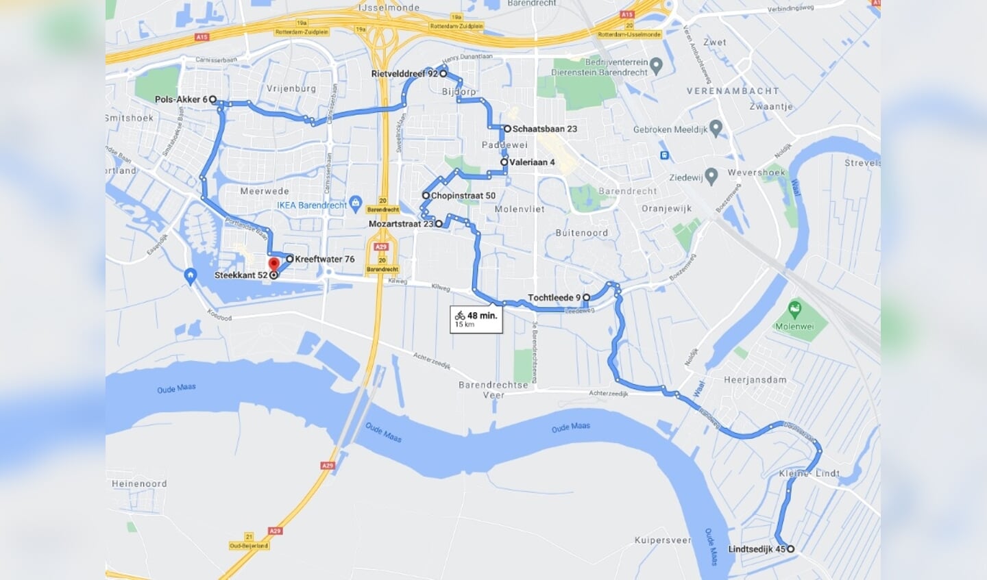 De route langs de minibiebs in Barendrecht en (eentje) in Heerjansdam.