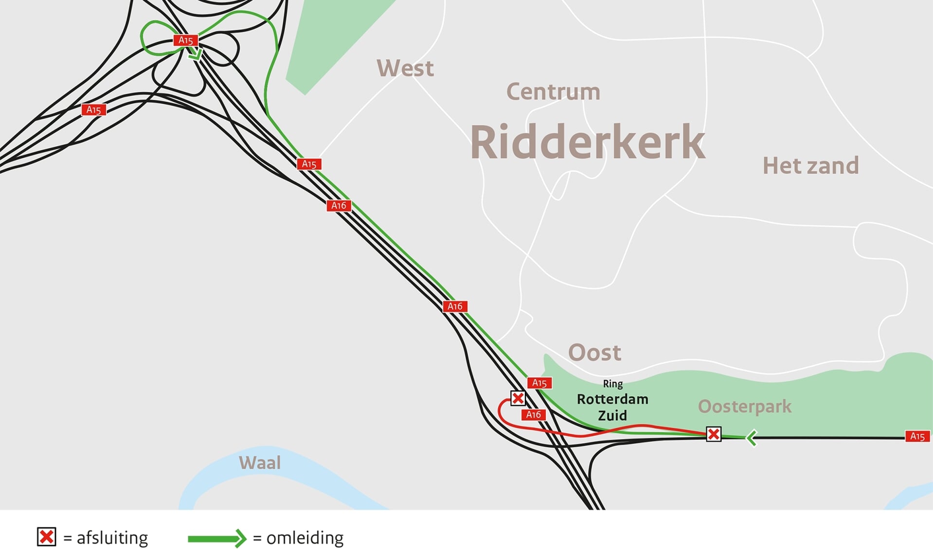 Verkeer op de A15 richting Breda-Dordrecht wordt omgeleid. 