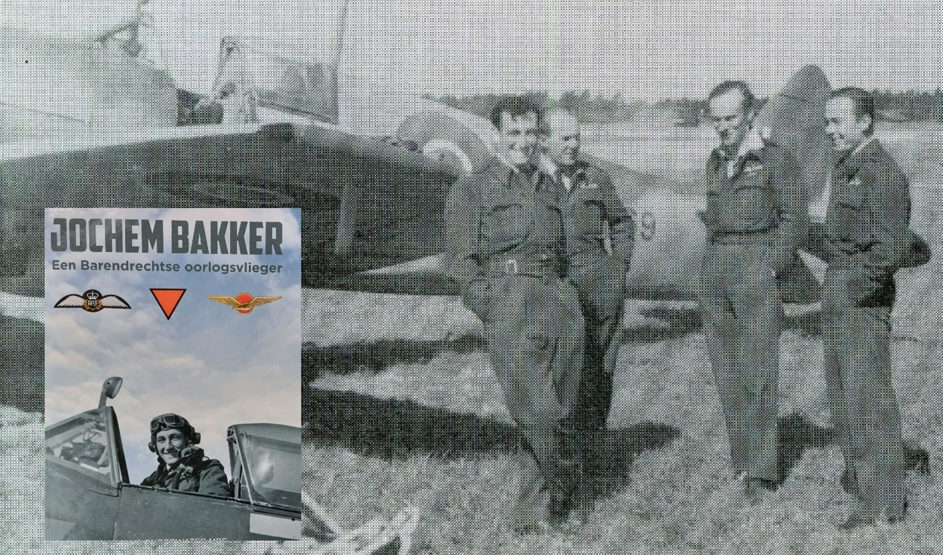 Jochem Bakker (links) op een vliegveld in Duitsland. (foto: collectie Hans Onderwater MBE) Inzet: de omslag van het boek.
