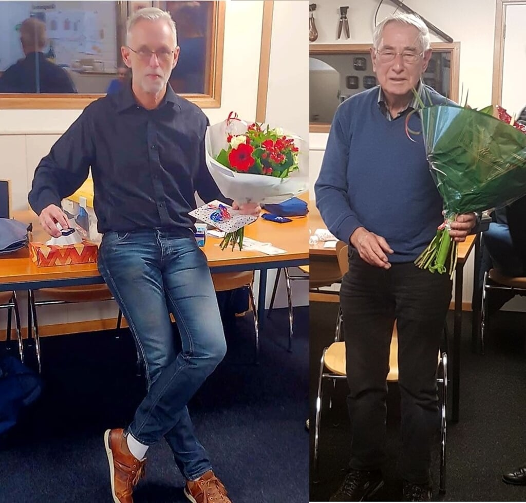 Hans Baljé en Cor Nieuwenhuizen werden in de bloemen gezet