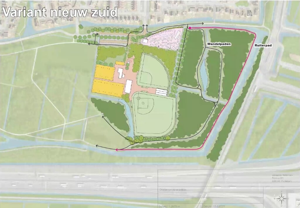 De nieuwe tekening voor het honk- en softbalveld voor de Rowdies in het Oosterpark