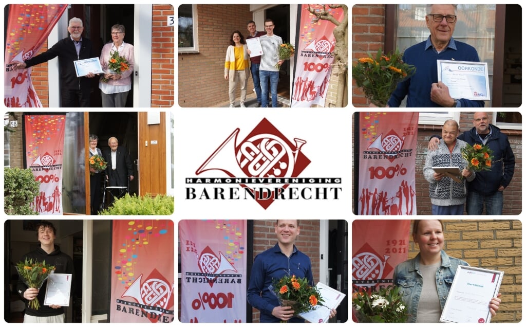 De jubilarissen van Harmonievereniging Barendrecht.