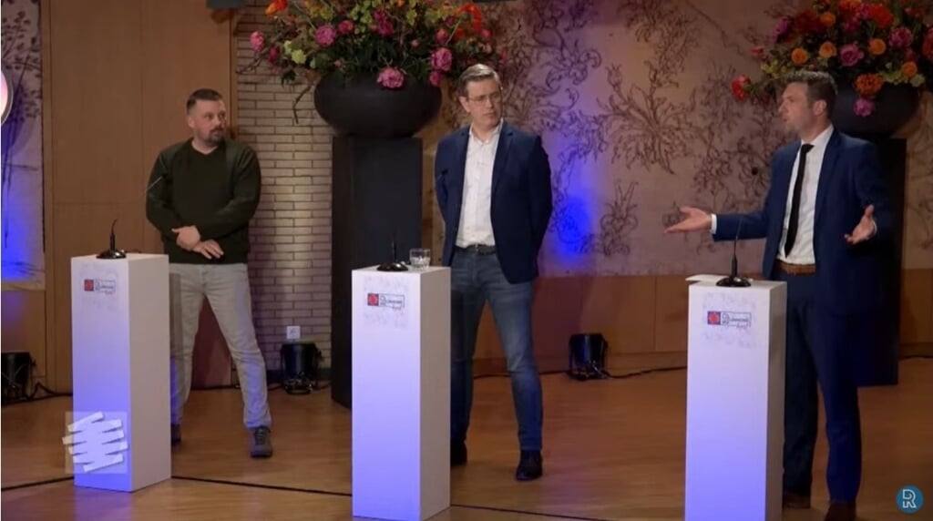 Henk van Os (Partij 18PLUS), Robert Kooijman (ChristenUnie) en Daan Kardol (SGP) in debat