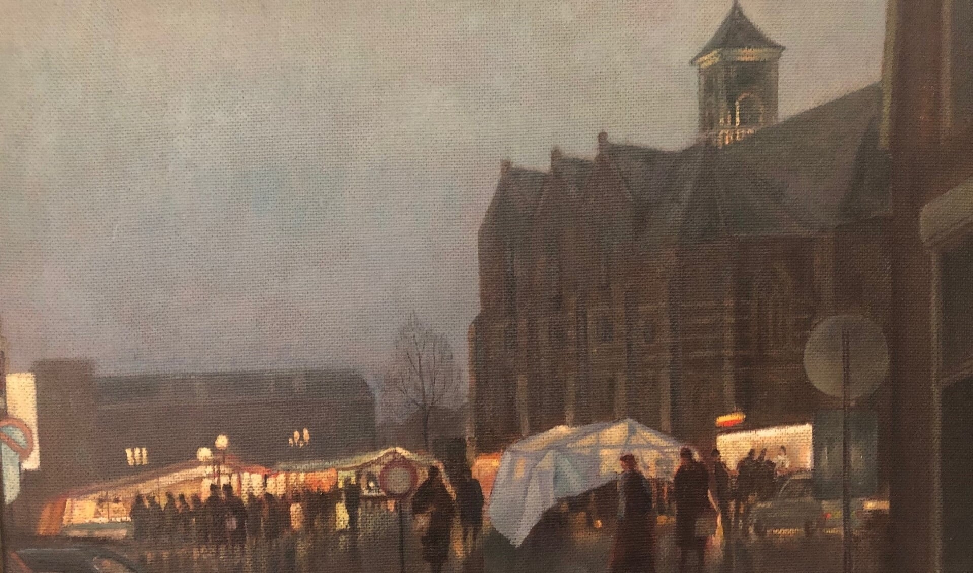 Het sfeervolle schilderij Rijssense Markt van Harry te Lintelo.