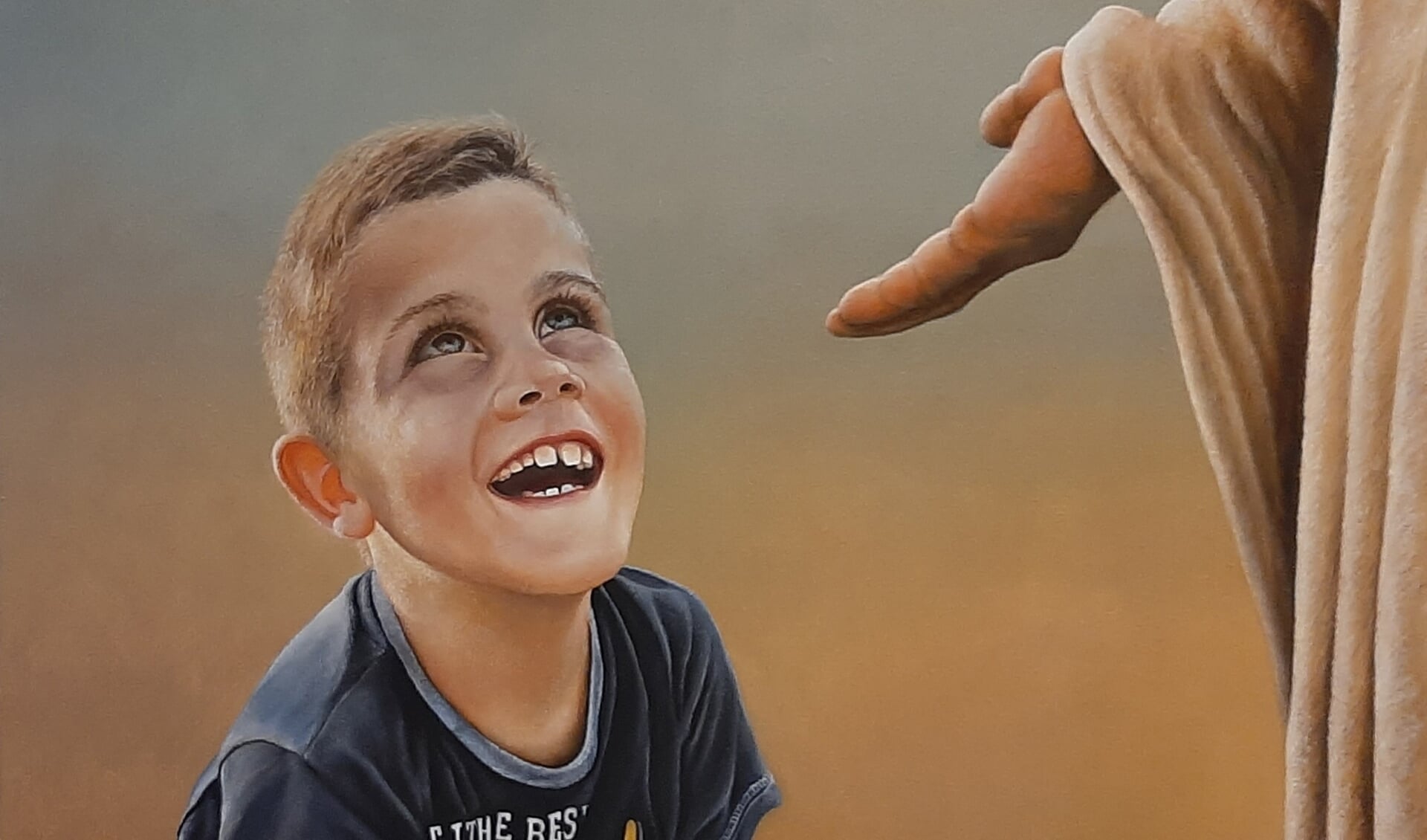 Henk Kleijer heeft zijn kleinzoon David, die intens blij en gelukkig kijkt als hij Jezus ziet, geschilderd.