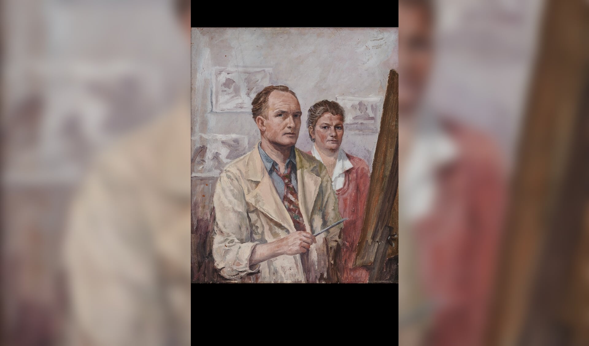 Een van de vele zelfportretten die Gerrit Kwintenberg maakte. Op dit schilderij staat ook zijn echtgenote, Janna Kwintenberg-Nijland afgebeeld. 
