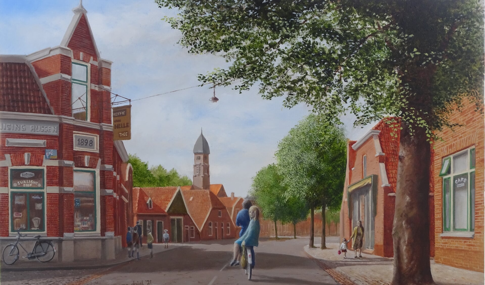Rien van Driel schildert nu vooral Rijssen uit vroeger dagen zoals de Coöperatie aan de Haarstraat