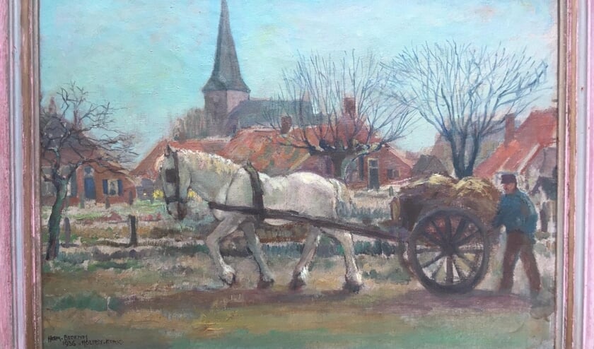 <p>Deel van schilderij van Herman Berends - Boerenmestkar over de Boschkamp</p>