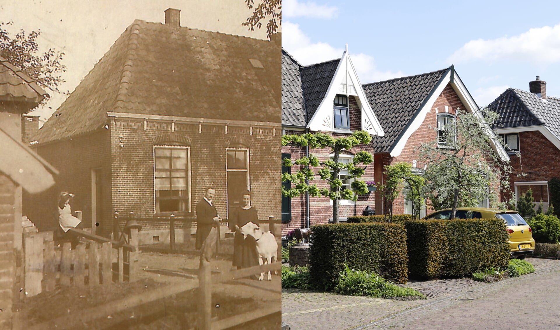 Een mooi voorbeeld uit de serie 'Hellendoorn vroeger en nu'. Van elke plek hebben ze een foto van vroeger, van nu en zo'n samengestelde foto.