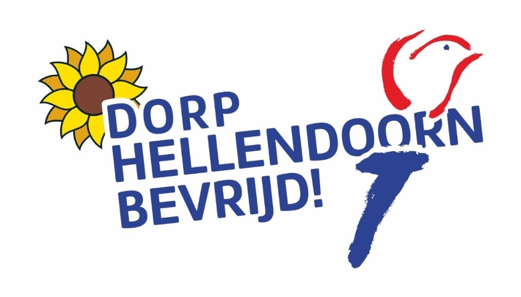 Het logo van ‘Hellendoorn bevrijd!’ dat dit jaar de straten moest sieren op vrolijk wapperende vlaggen.