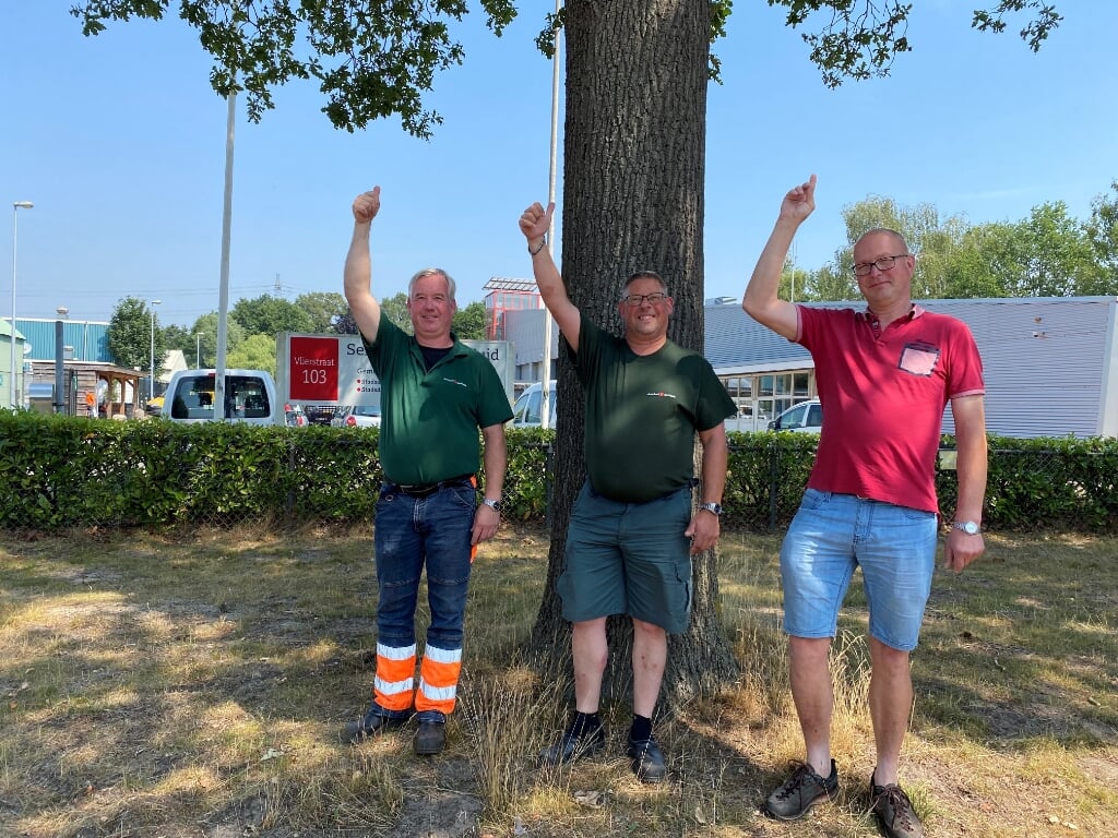 Johan Voogd, Roy Kerver en Marcel Wensink zijn blij met de succesvolle aanpak van de eikenprocessierups.