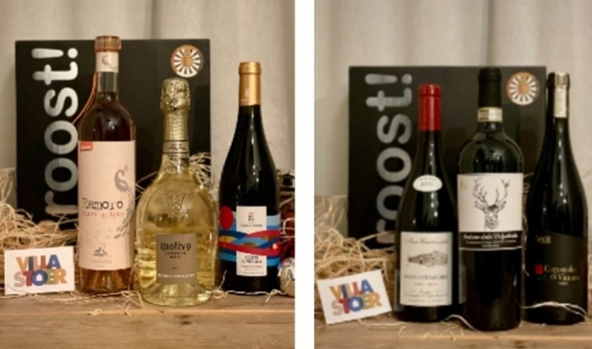 Voorbeelden van de wijnpakketten waarvan de opbrengst deels naar Villa Stoer gaat...