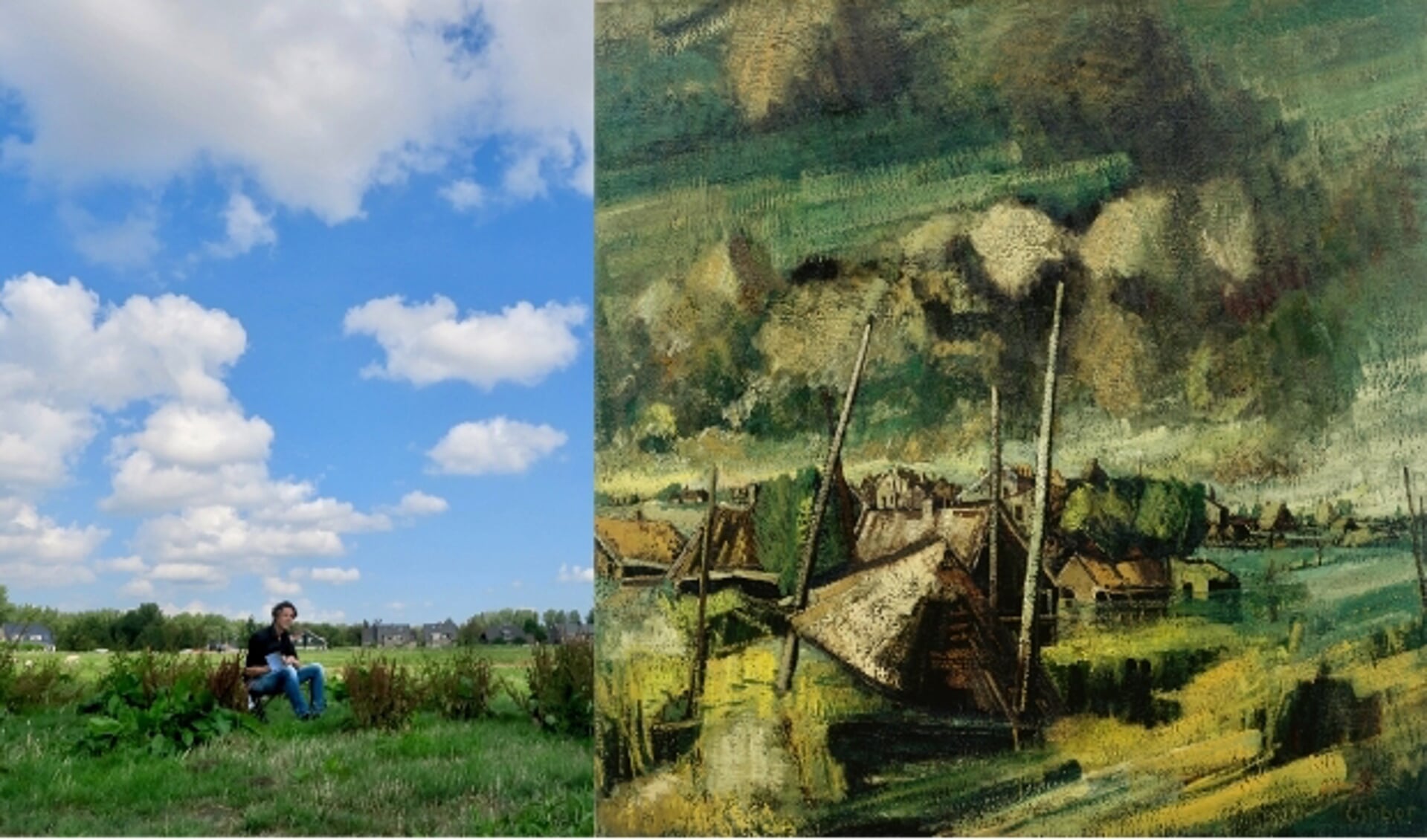 Het Land van Chabot langs de Rotte en het schilderij 'Inundatie' van Henk Chabot uit 1943.