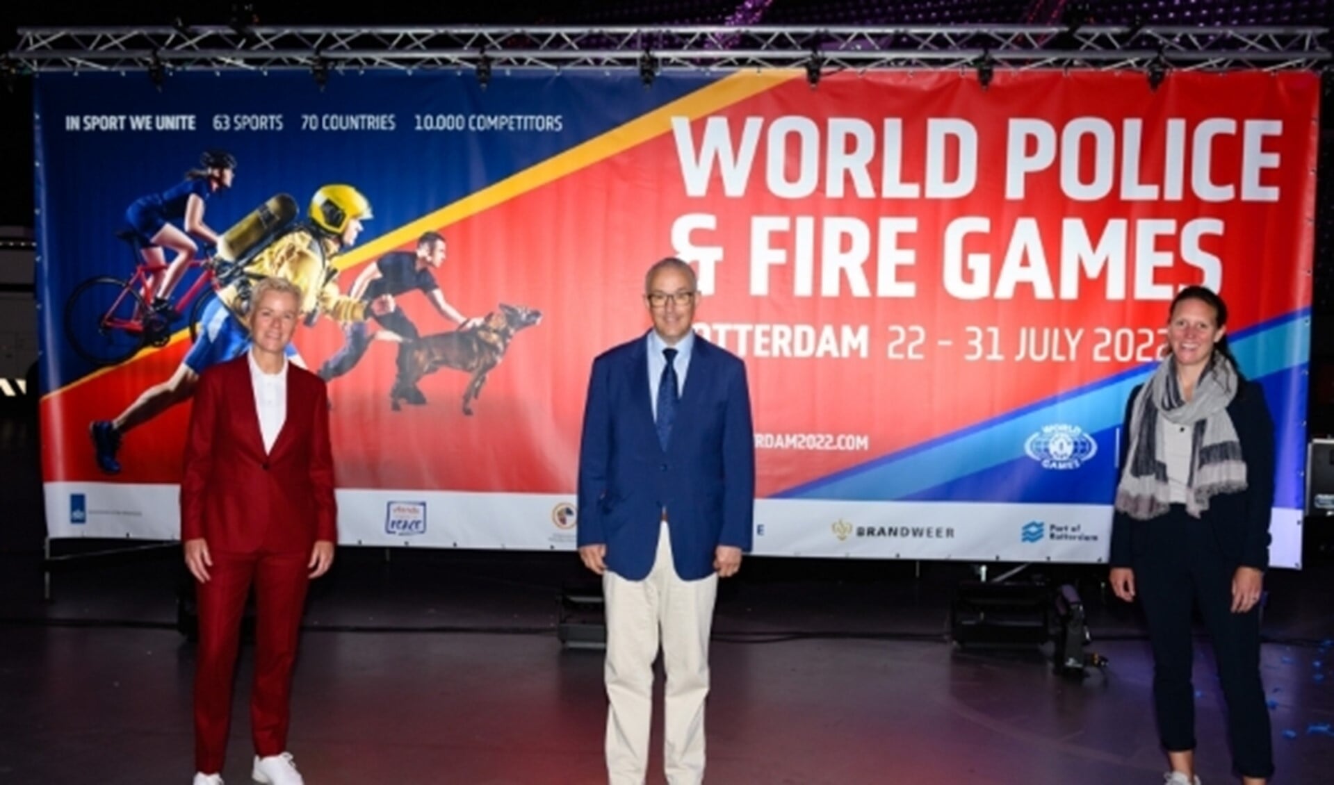 Ambassadeur Ellie Lust, burgemeester Ahmed Aboutaleb en toernooidirecteur Eva van der Vegt.
