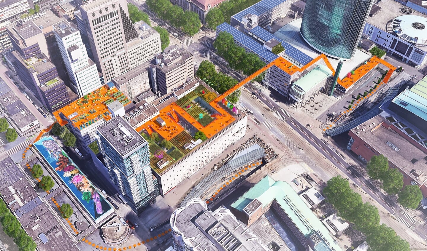 Zo gaat de Rotterdam Rooftop Walk eruitzien. Artist impression: MVRDV