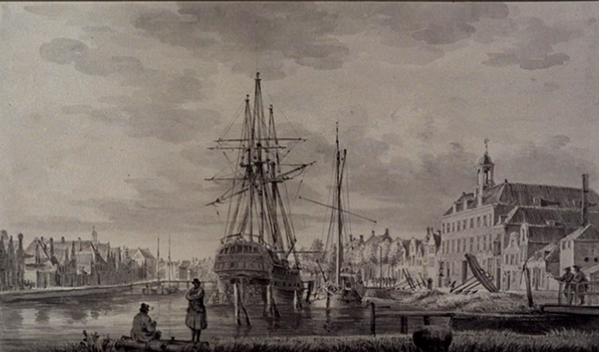 Het VOC-magazijn aan de Achterhaven in Delfshaven, 1779 (Collectie Stadsarchief Rotterdam).