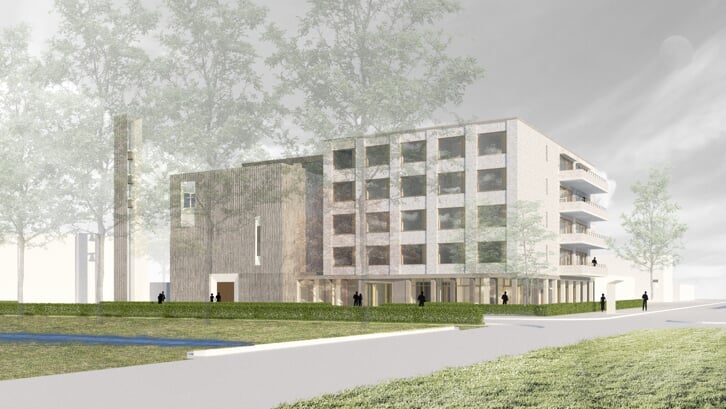 Artist impression van zorg- en wooncomplex De Molenlei in Schiebroek.