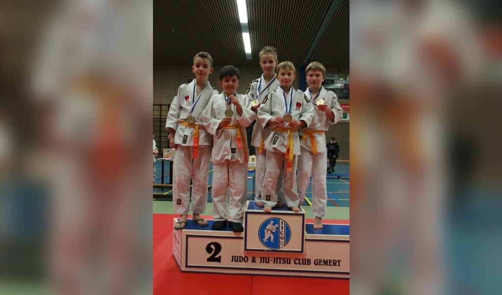 De judoka's van Judoclub Mariahout met hun prijzen
