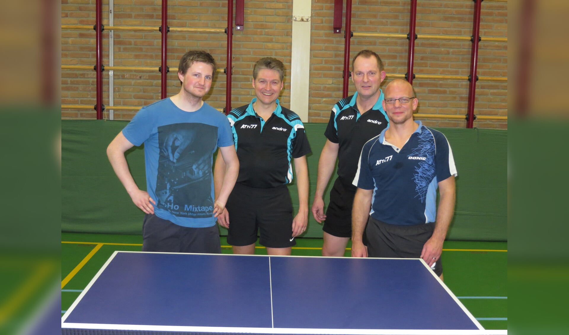 Het eerste team, vlnr. Johan Voorhout, Jean Paul Kanters, William Vlamings en Bart Boetzkes