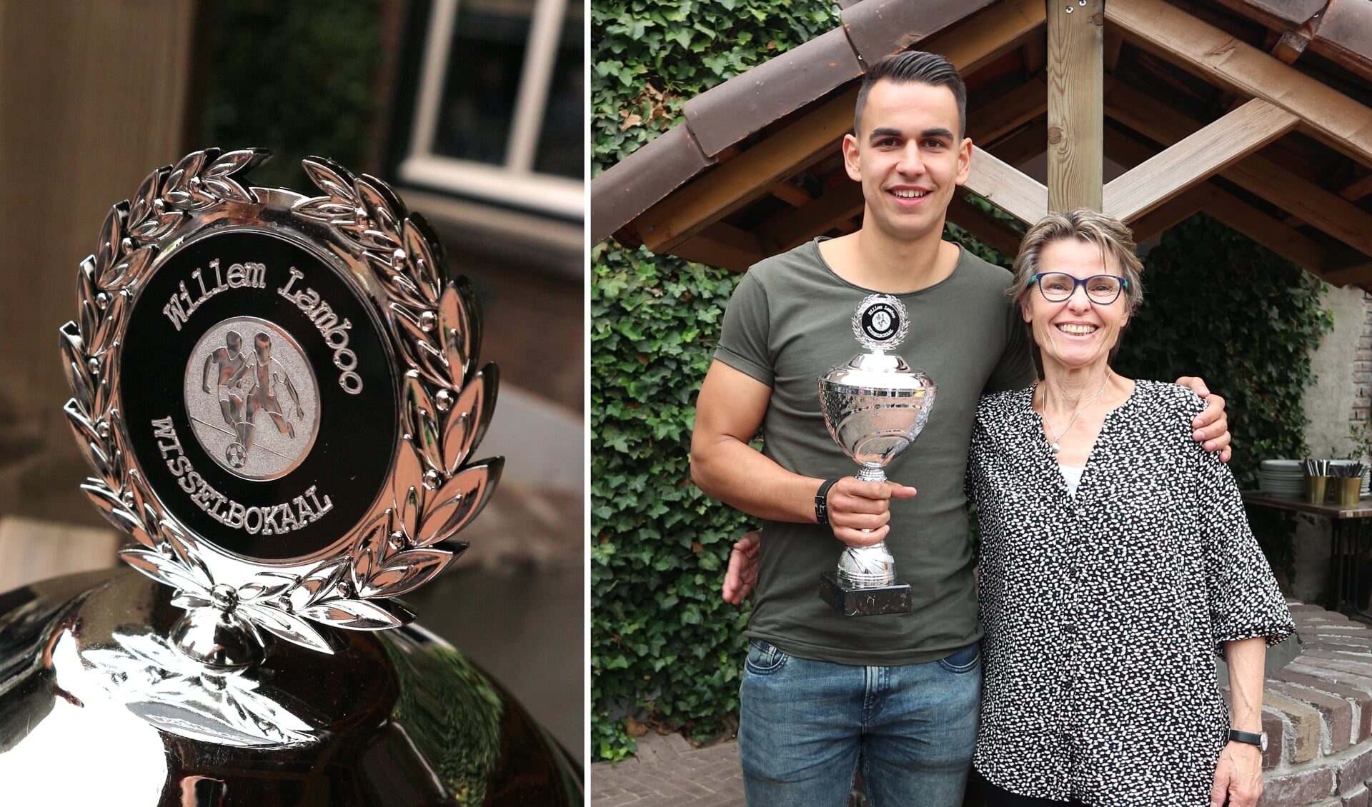 Winnaar Tom Bouw ontvangt de trofee uit handen van de moeder van Willem, Alleke Swinkels