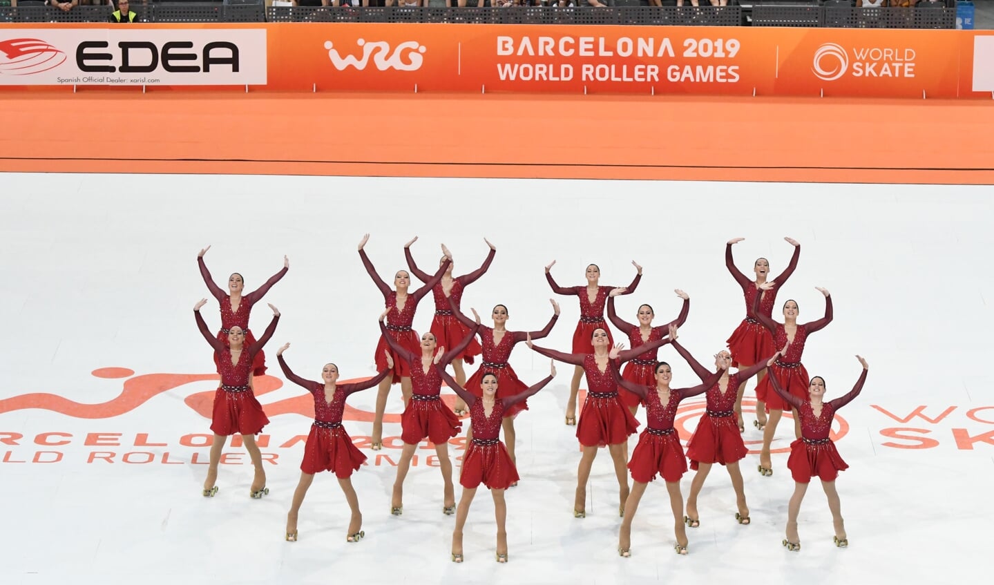 De 'Grote Groep' van RC De Oude Molen in actie tijdens de World Roller Games in Barcelona