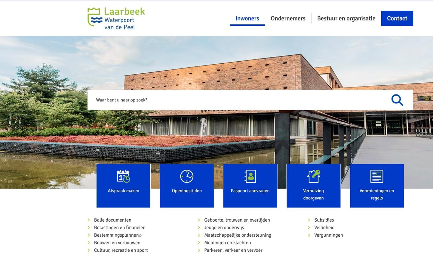 De homepage van de vernieuwde website www.laarbeek.nl