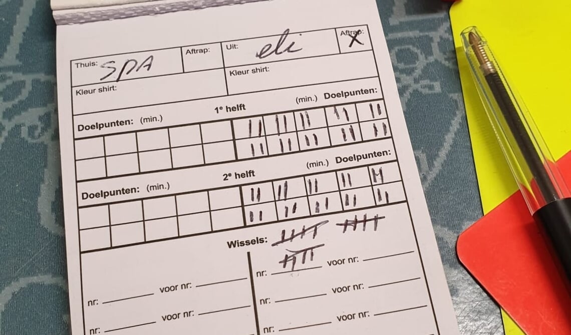 <p>Het scoreboekje van scheidsrechter Johan van der Kuijlen</p>