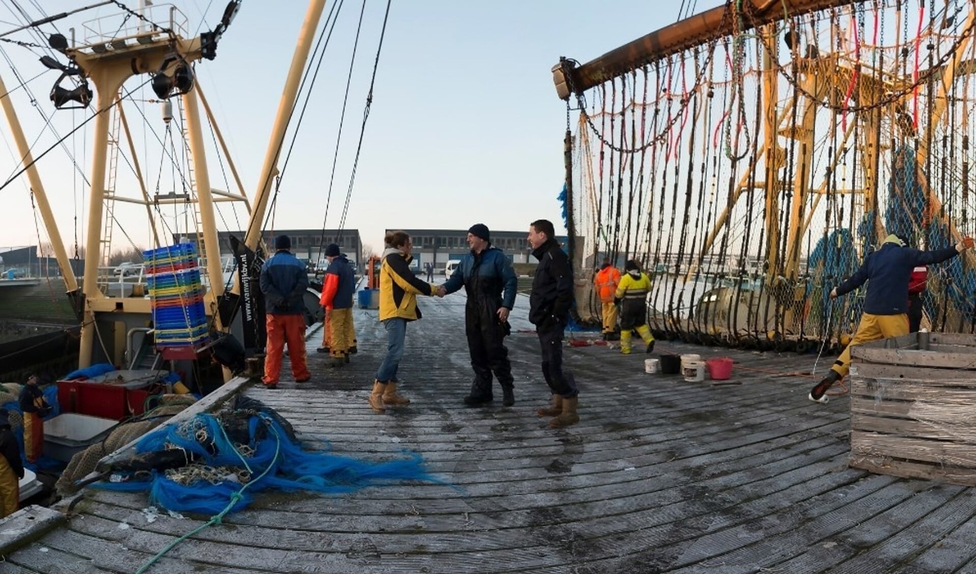  Panoramafoto op de haven van Stellendam voor het Europese GAP2-project over samenwerking tussen wetenschap en visserijpraktijk. 