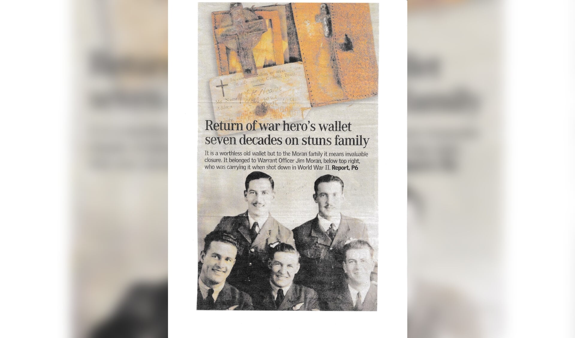 H Vier bemanningsleden van de bij Harlingen neergestorte Halifax, met rechtsboven piloot Jim Moran.