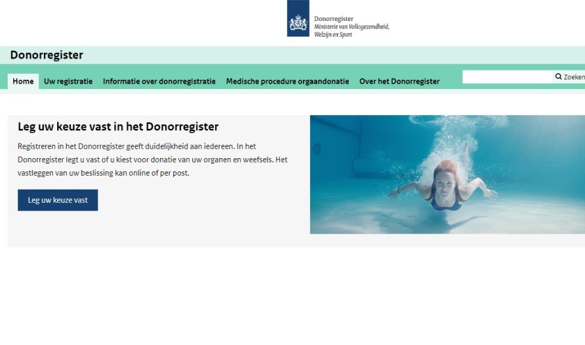 Online kunnen inwoners doorgeven of ze wel of geen donor willen zijn. Tijdens de Nationale Donorweek wordt landelijk extra aandacht voor donorregistratie gevraagd. | Foto: printscreen www.donorregister.nl