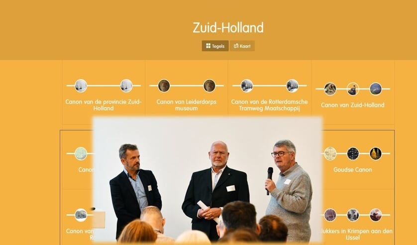 Een beeld van de website met bestuursleden Diebels (links) en Gerrese (midden) van het Leiderdorps Museum.  