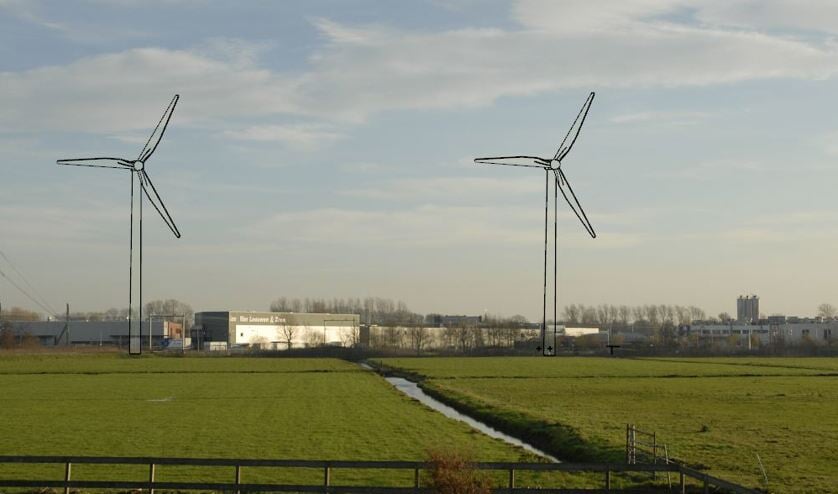 Impressie van de windturbines zoals Akzo ze wil neerzetten bij het bedrijf in Teylingen.  