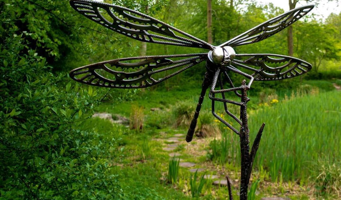 Een libelle, gemaakt van metaalafval door Patrick Visser.