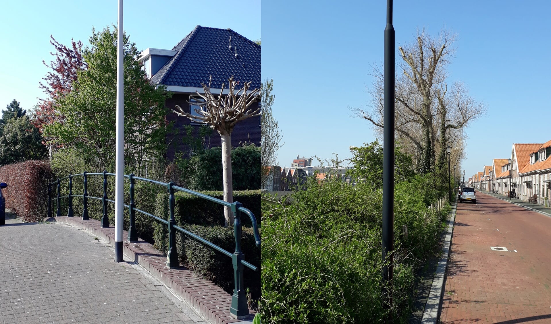 Links standaardverlichting in de Blekerij en rechts de klassieke versie op de Meerburgkade.